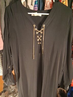 MICHAEL Michael Kors Black V-Neck Lace-Up Dress with Gold Chain Detail